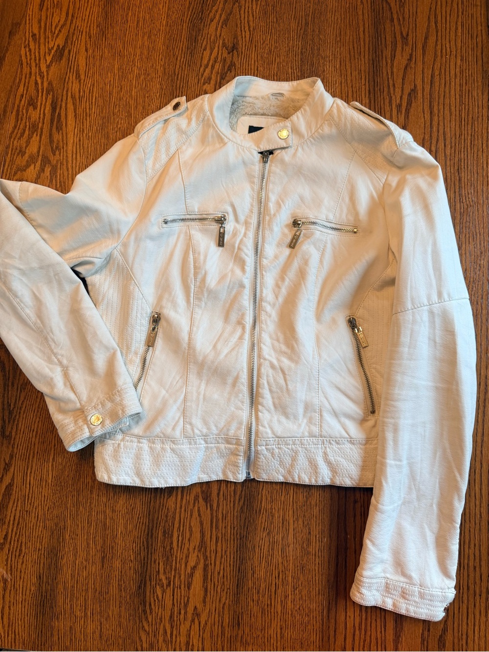 Women's White Faux Leather Moto Jacket - Classic Zip Front